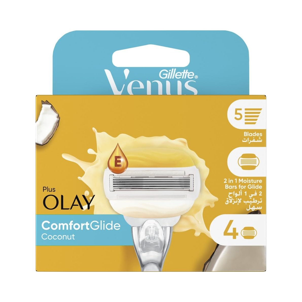 Gillette Venus & Olay ComfortGlide Coconut Refill Cartridges, 4 Pack