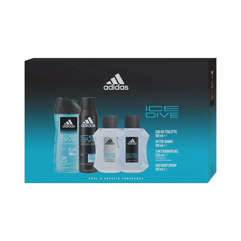 adidas Ice Dive Gift Set for Men – Eau de Toilette 100 mL + After-Shave + Shower Gel + Deo Body Spray