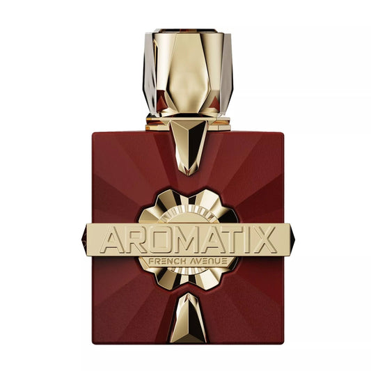 Aromatix French Avenue perfume bottle with gold cap and label on a white background