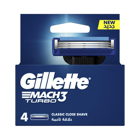 Gillette Mach3 Turbo Refill Cartridges, 4 Pack