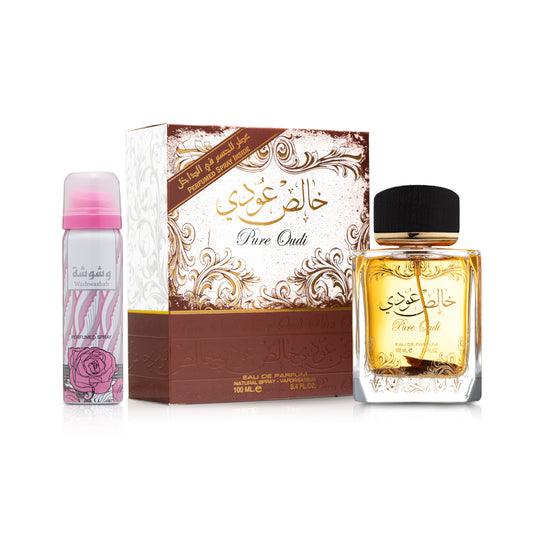 Lattafa Pure Oudi Eau De Parfum 100 mL + Deodorant 50 mL – Unisex - Sam's Fragrances