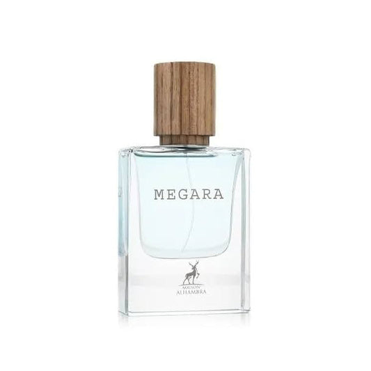 Perfume bottle with wooden cap on a white background