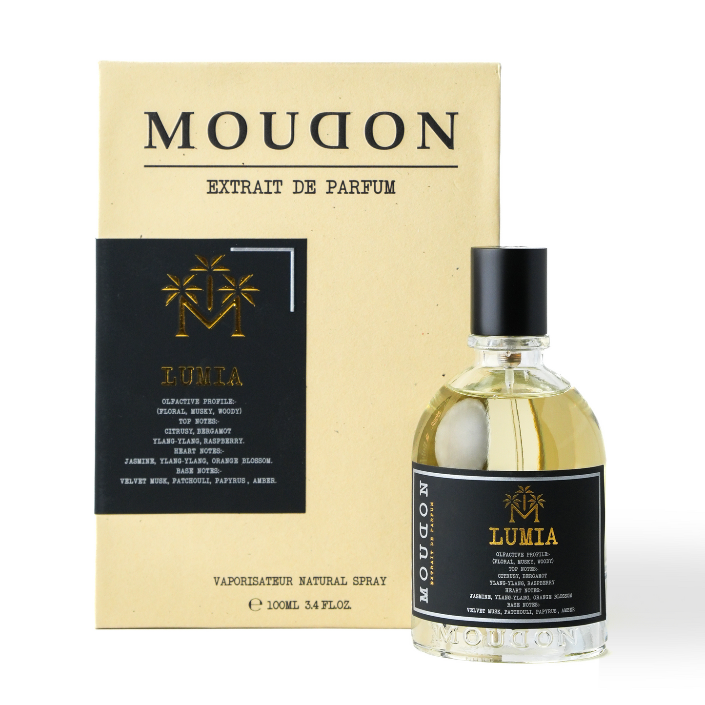 Moudon Lumia Extrait de Parfum 100 mL - bottle and box