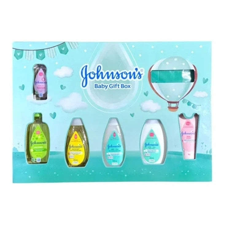 Johnson's Baby Gift Box with baby oil, Milk + Rice bath and lotion, Top-to-Toe bath, cologne, baby cream and comb
