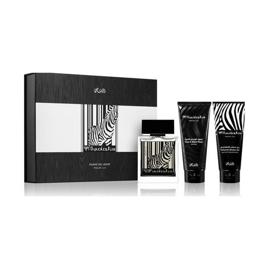 Rasasi Rumz Al Rasasi 9325 Pour Lui Gift Set for Men – Eau de Parfum 50 mL + Face & Beard Wash 100 mL + Shower Gel 100 mL