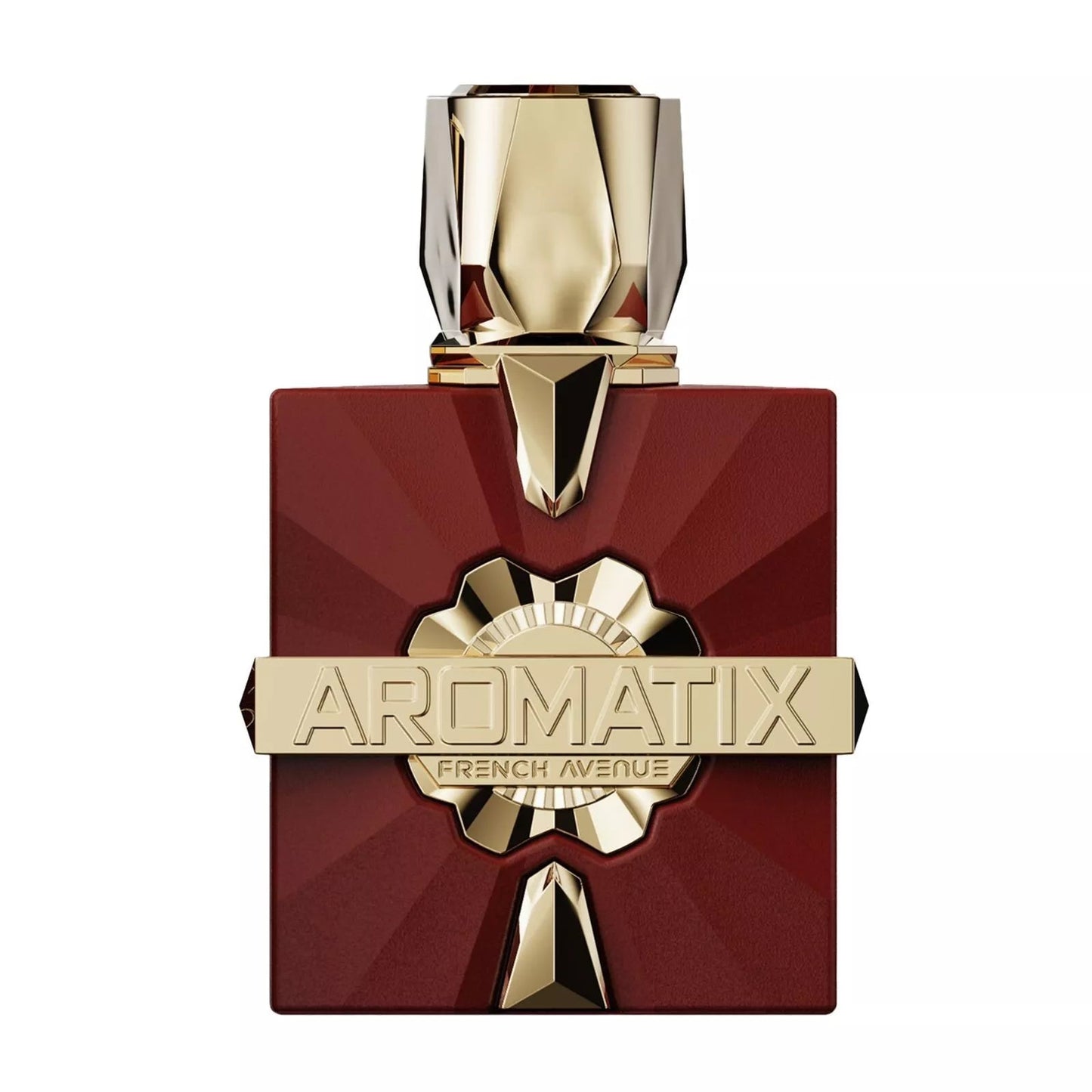 Aromatix French Avenue perfume bottle with gold cap and label on a white background